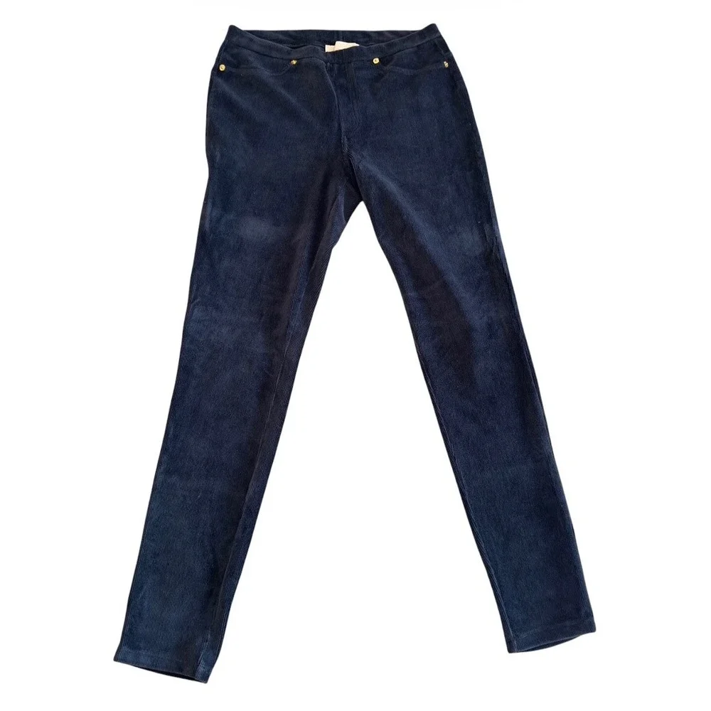 Michael Kors Navy Blue Corduroy Pull On Leggings Gold Hardware Size M